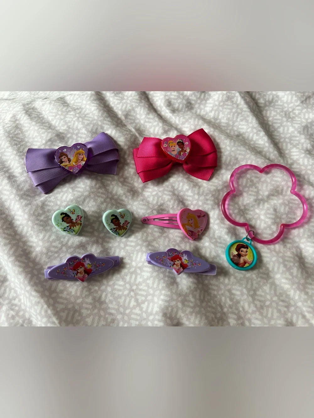 Disney Princess & Fairies Accessory Set - Bows, Clips & Bracelet 8pc Lot